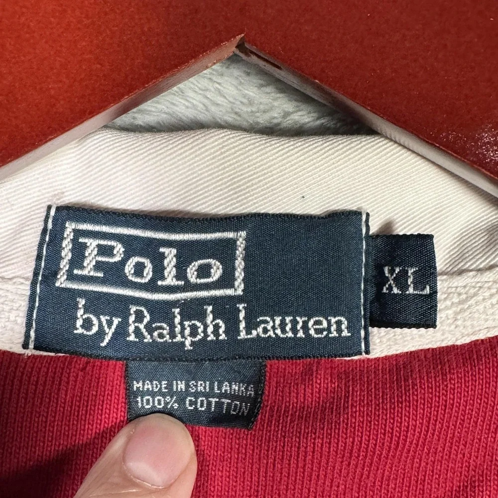 Polo Ralph Lauren Rugby Shirt Mens XL Red Elbow Patch Long Sleeve White Collar - Picture 5 of 10